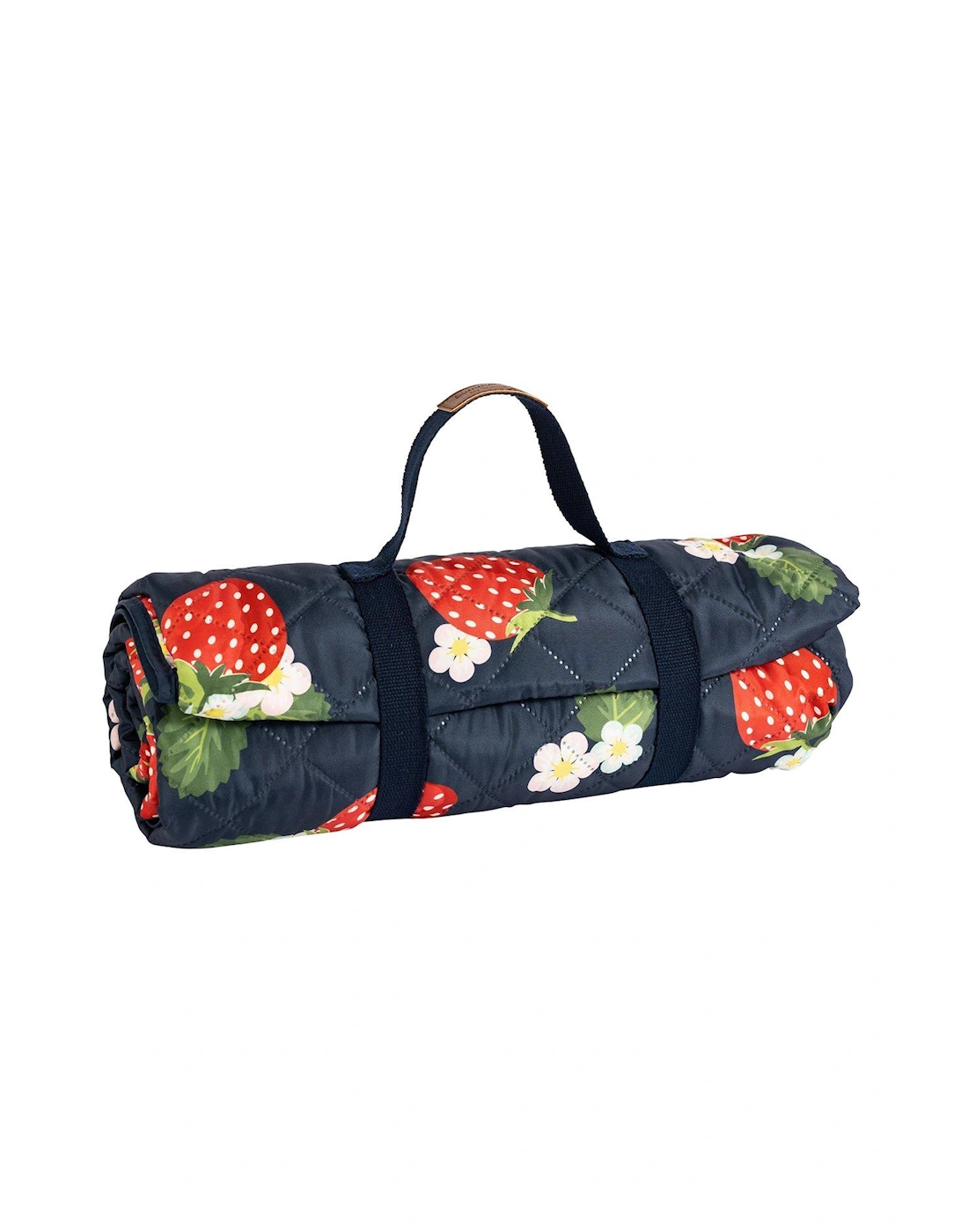 Strawberries & Cream Extra Large Quilted Picnic Blanket with Carry Handle - Navy, 2 of 1