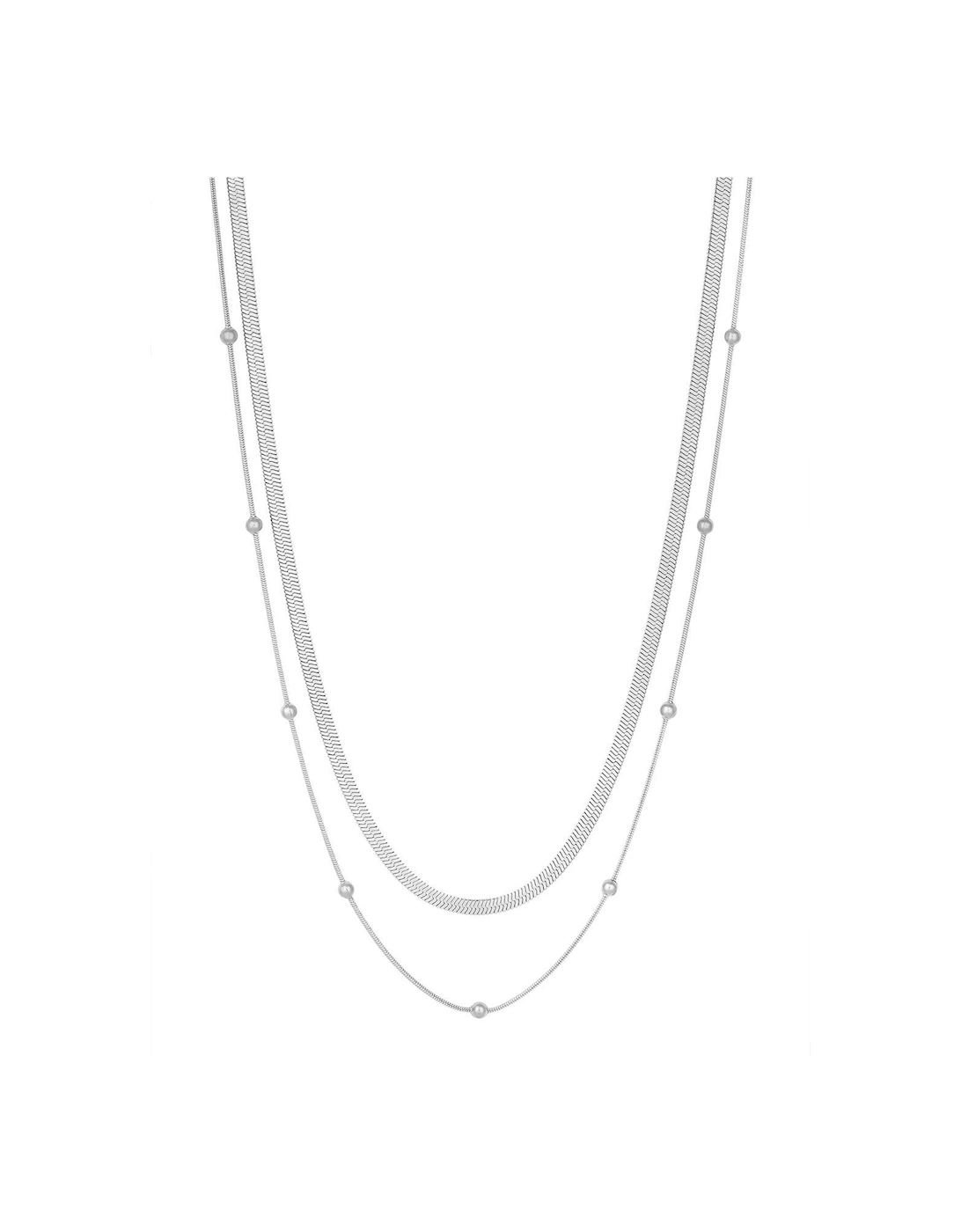 Silver Stainless Steel Polished Simple Layered Necklaces - Pack Of 2, 2 of 1