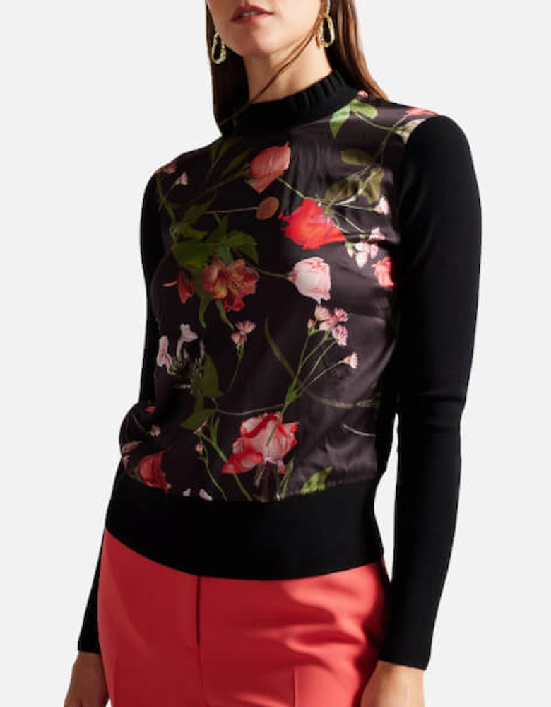 Frasiee Floral Satin and Jersey Sweater