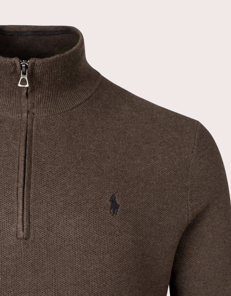 Quarter Zip Contrast Logo Knit Jumper