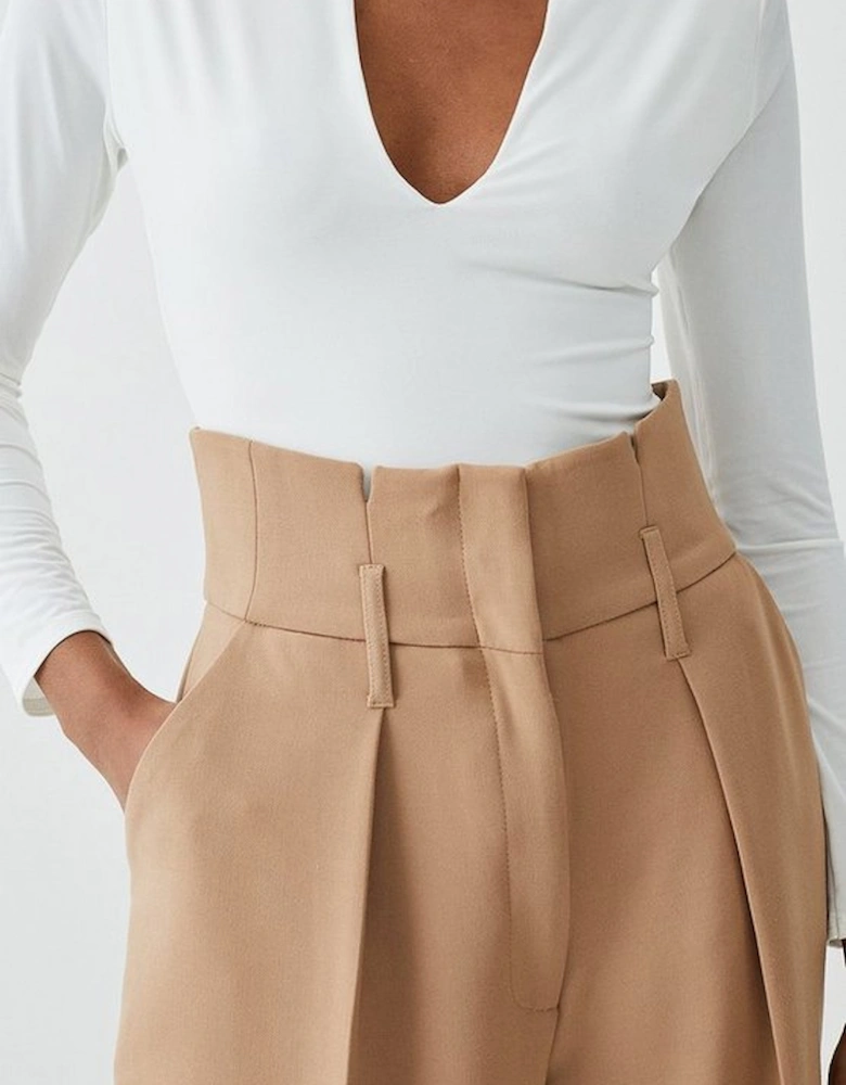 Compact Stretch Tailored High Waist Wide Leg Trousers