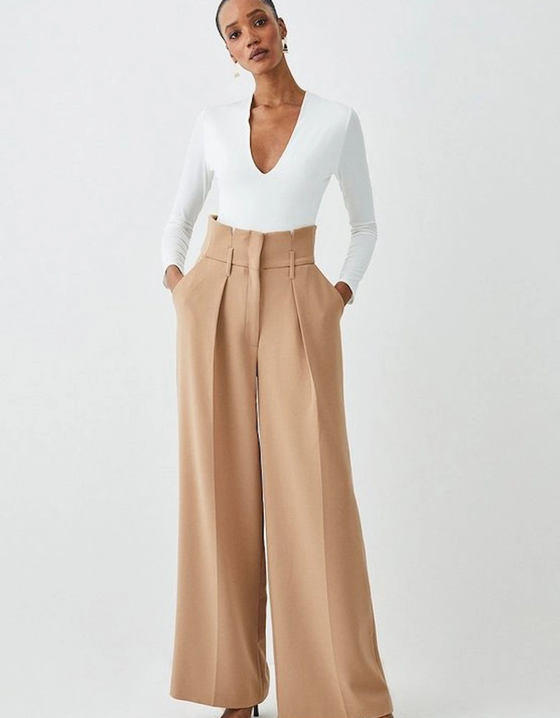 Compact Stretch Tailored High Waist Wide Leg Trousers, 5 of 4
