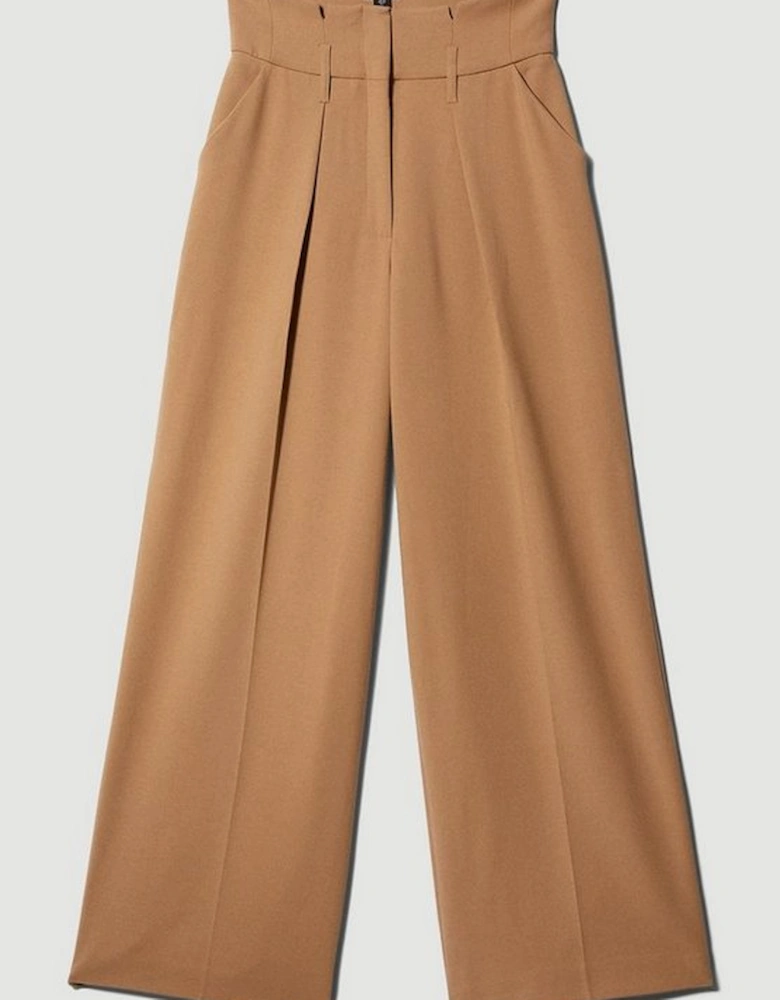 Compact Stretch Tailored High Waist Wide Leg Trouser