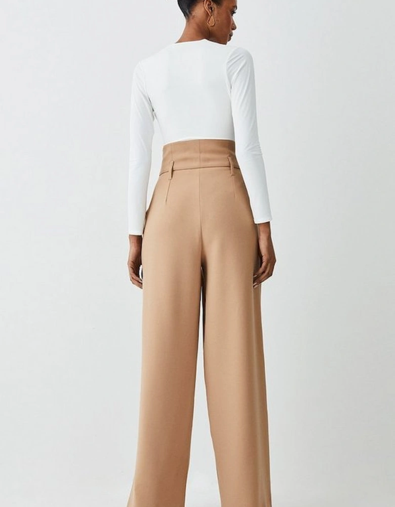 Compact Stretch Tailored High Waist Wide Leg Trousers