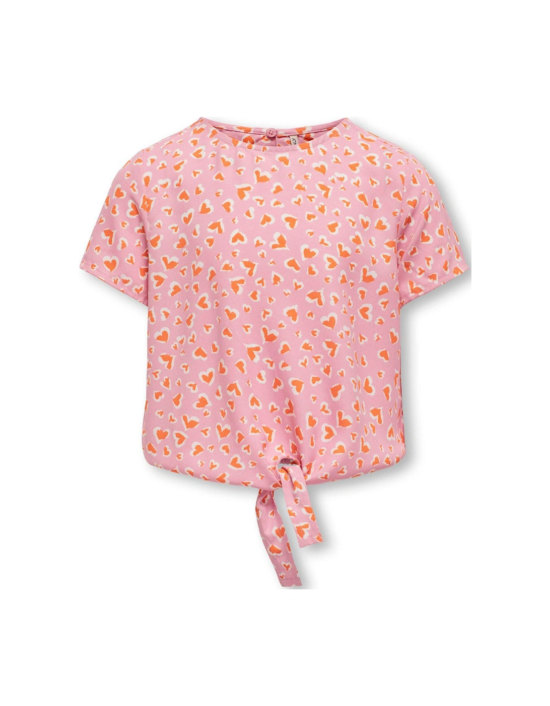 Girls Heart Print Short Sleeve Tie Front Tshirt - Begonia Pink, 3 of 2