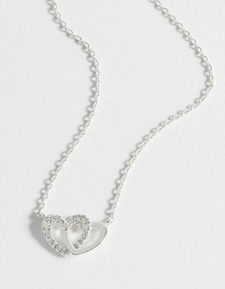 Interlocking Heart CZ Necklace Silver Plated