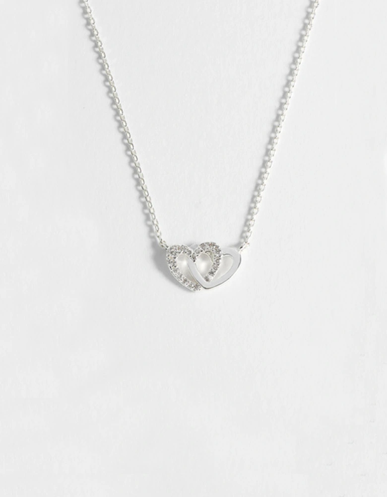 Interlocking Heart CZ Necklace Silver Plated