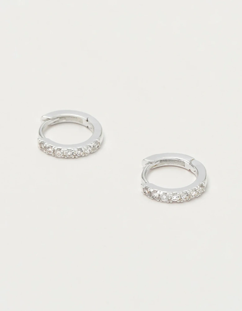 Pave Set Hoop Earrings With White CZ Silver Plated