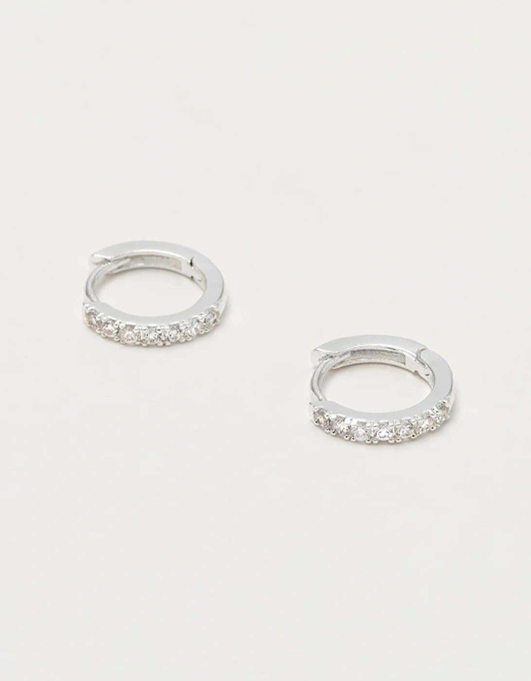 Pave Set Hoop Earrings With White CZ Silver Plated, 5 of 4