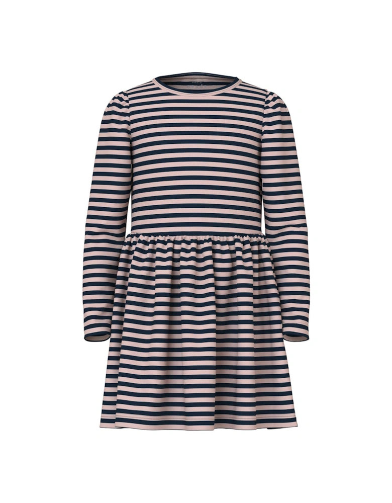 Mini Girls Striped Long Sleeve Jersey Dress - Sepia Rose