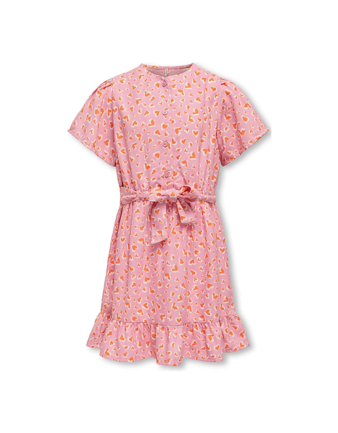 Girls Heart Print Tie Waist Dress - Begonia Pink, 3 of 2