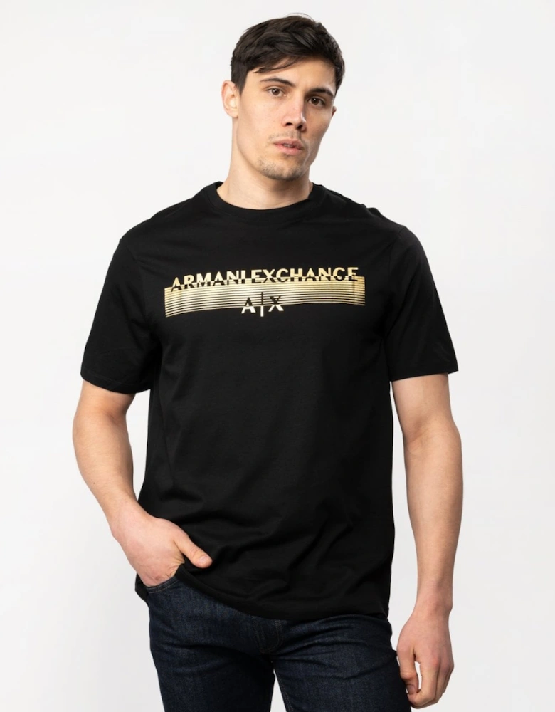Mens Metallic Striped Logo T-Shirt