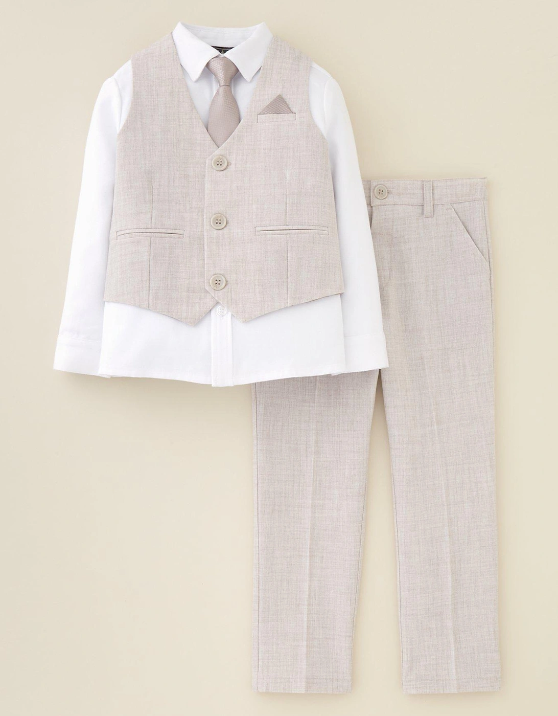 Boys Trouser, Waistcoat, Long Sleeve Shirt and Tie Set - Stone, 2 of 1