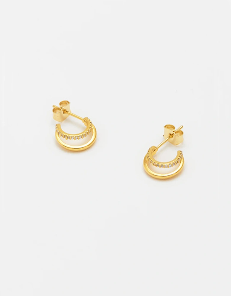 Pave Curl Hoops Double Illusion CZ Gold