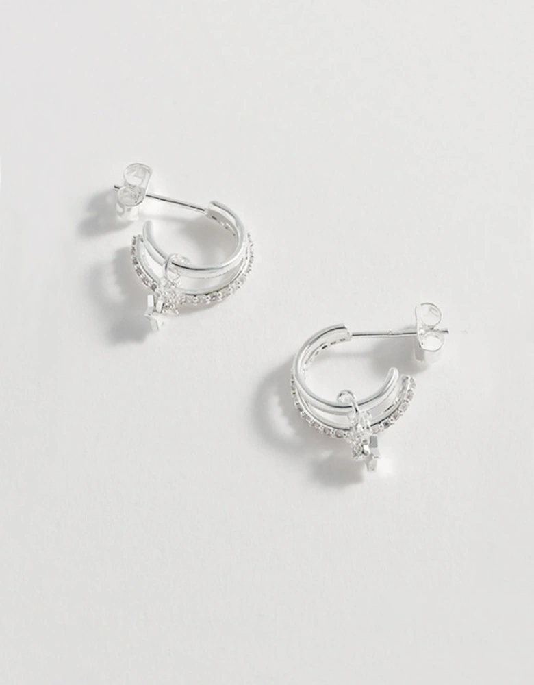Duo Pave Star Hoops Silver Plated