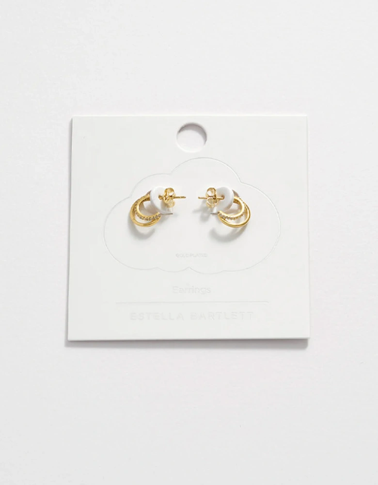 Pave Curl Hoops Double Illusion CZ Gold