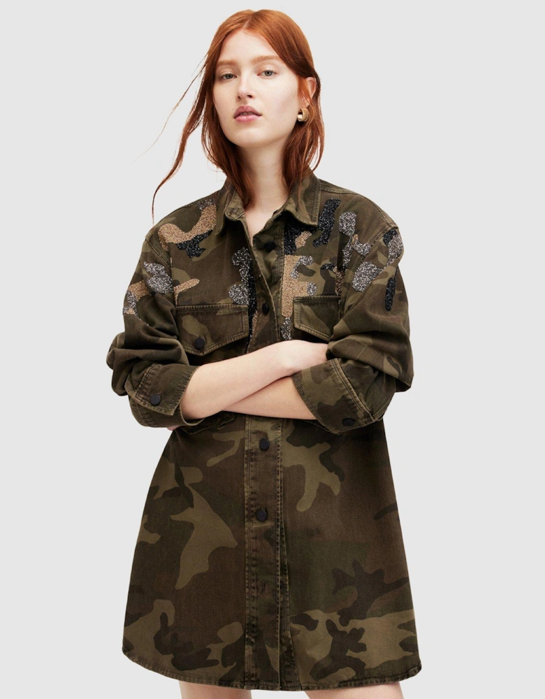 Lily Oversized Camouflage Shacket Dress - Green