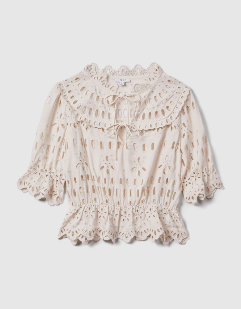 Broderie Tie Neck Blouse