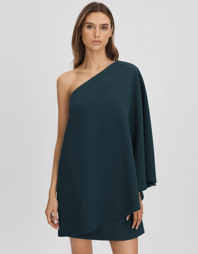 Halston One-Shoulder Cape Sleeve Mini Dress