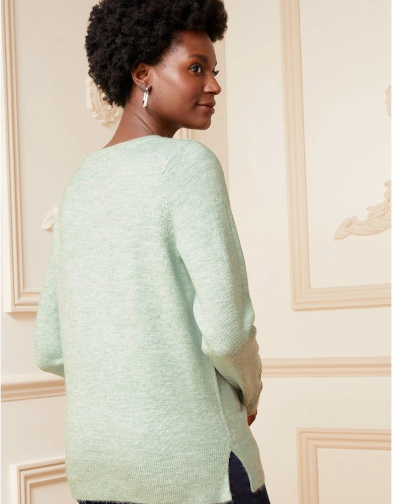 Crochet Lace Insert Jumper - Green