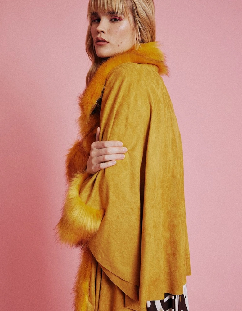 Yellow Faux Fur Faux Suede Cape