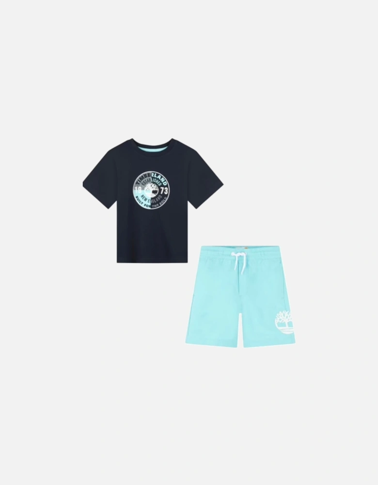 Navy & Aqua Swim Shorts Set.