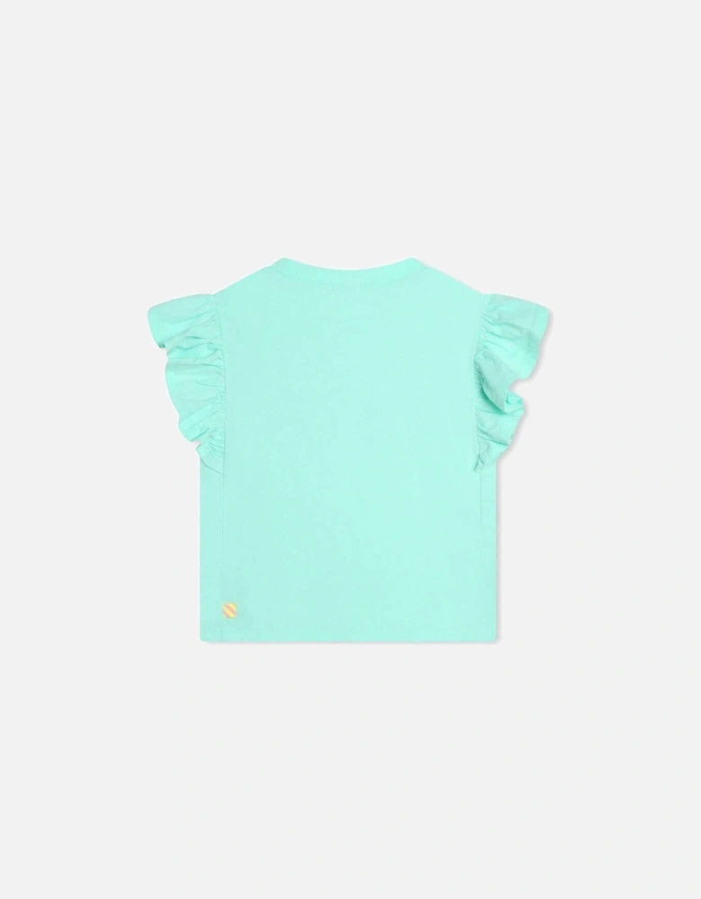 Girls Aqua Blue Ruffle Short Sleeve T-Shirt