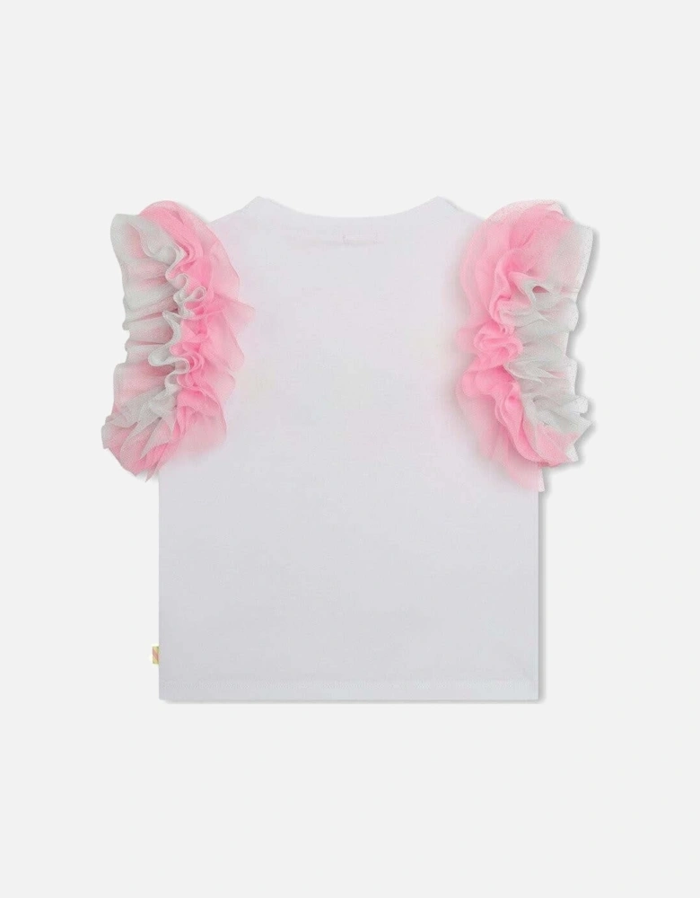 Girls White Short Sleeve Tulle T-Shirt