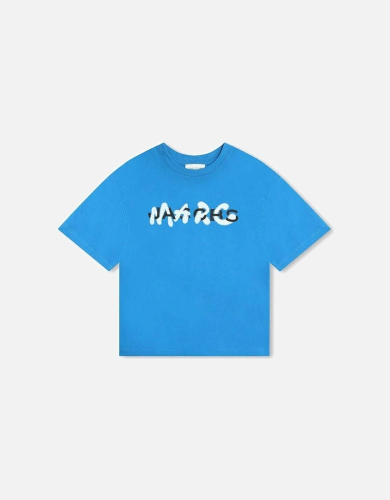 Boys Blue Graffiti Logo Short Sleeve T-Shirt