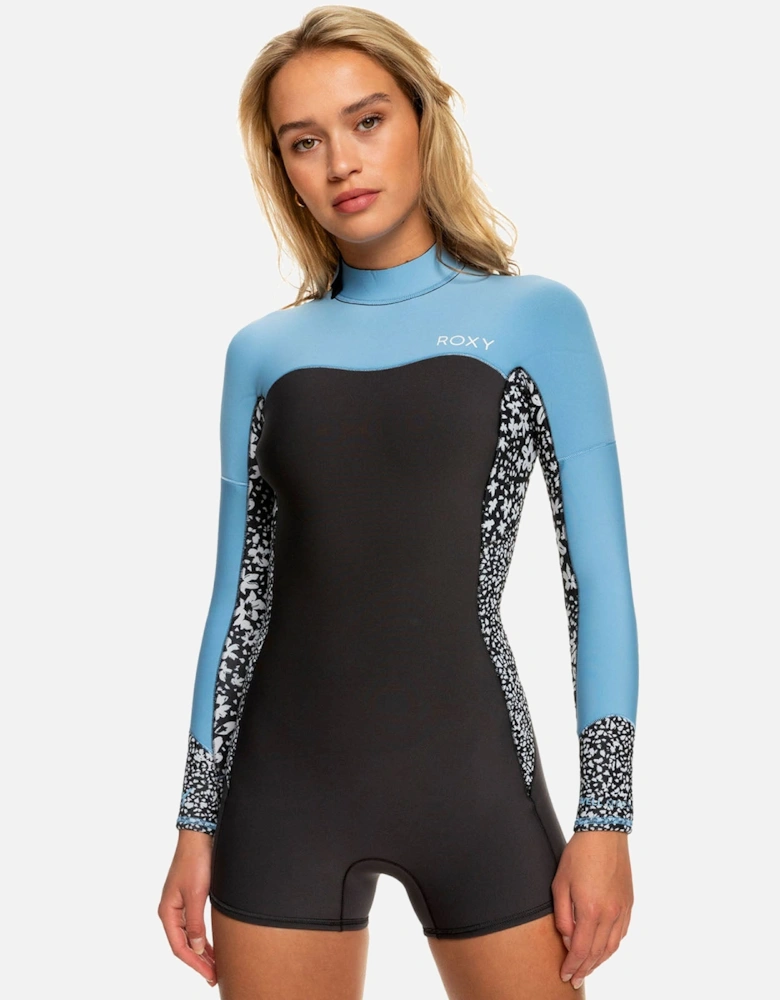 Womens 2mm Swell Series Long Sleeve Zip Back Springsuit - Jet/Blue