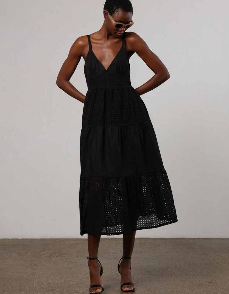 Embroidered Midi Summer Dress - Black