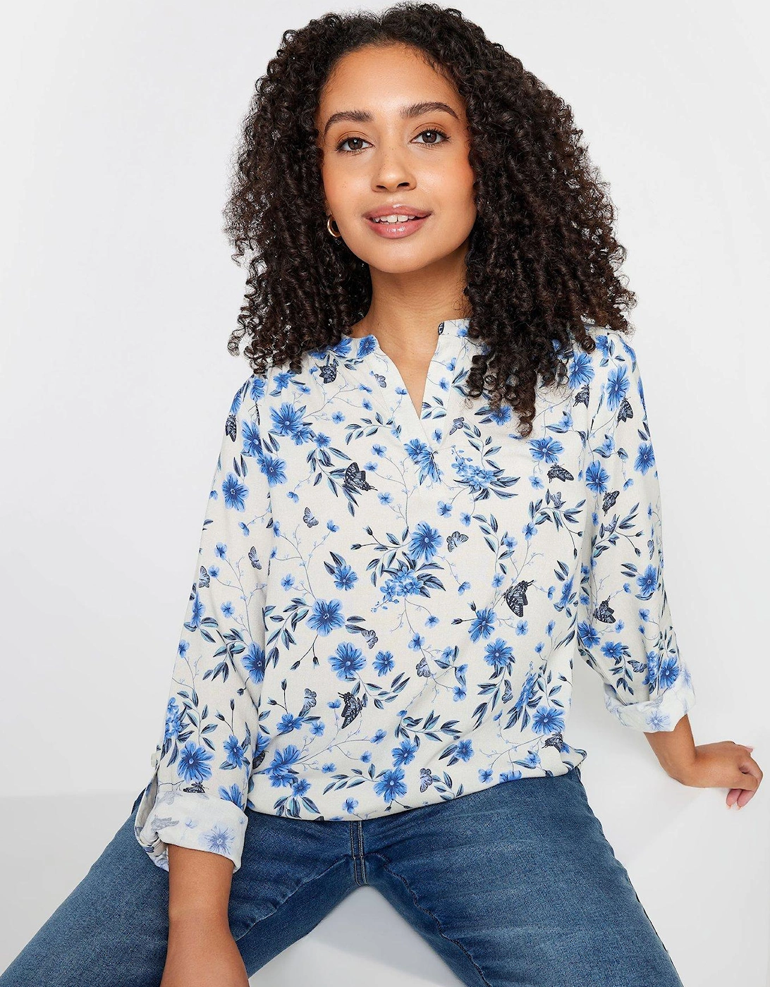 Petite Ivory Butterfly Printed V Neck Shirt, 2 of 1