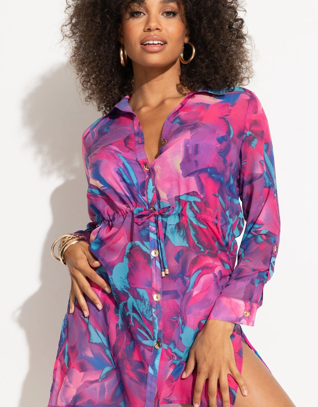 Pour Moi Chiffon Button Through Beach Shirt, 2 of 1