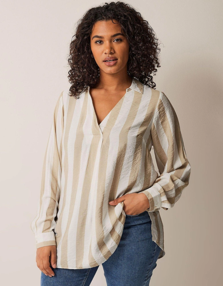 Notch Neck Blouse Natural White Stripe