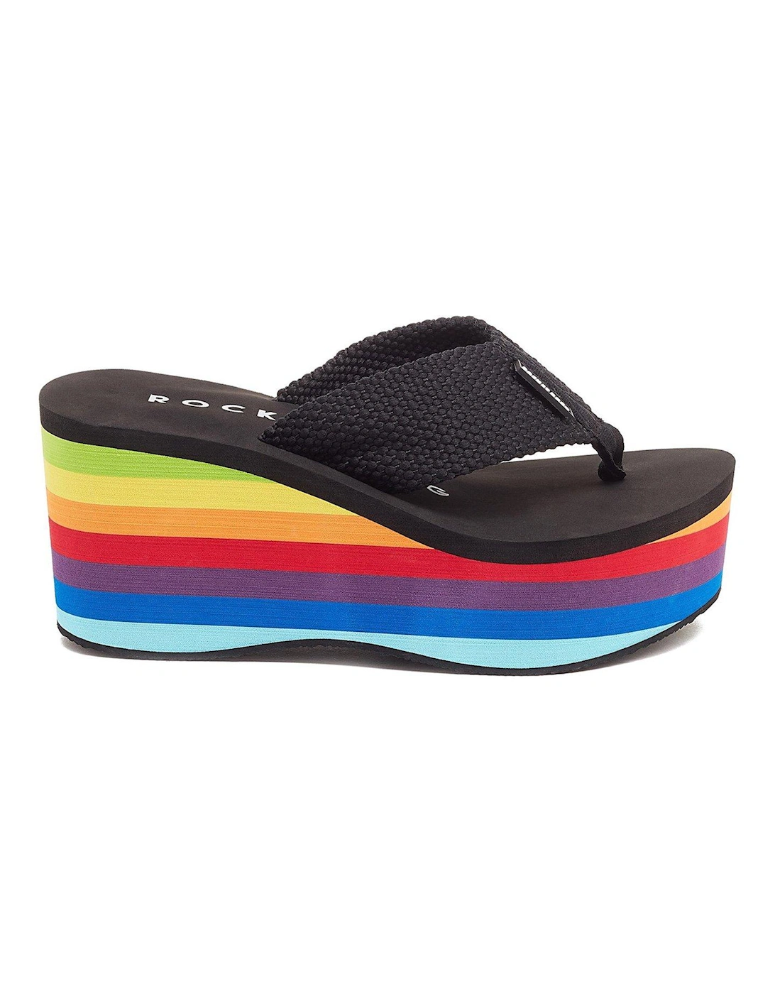Crush Toe Post Rainbow Wedged Sandals - Black, 2 of 1