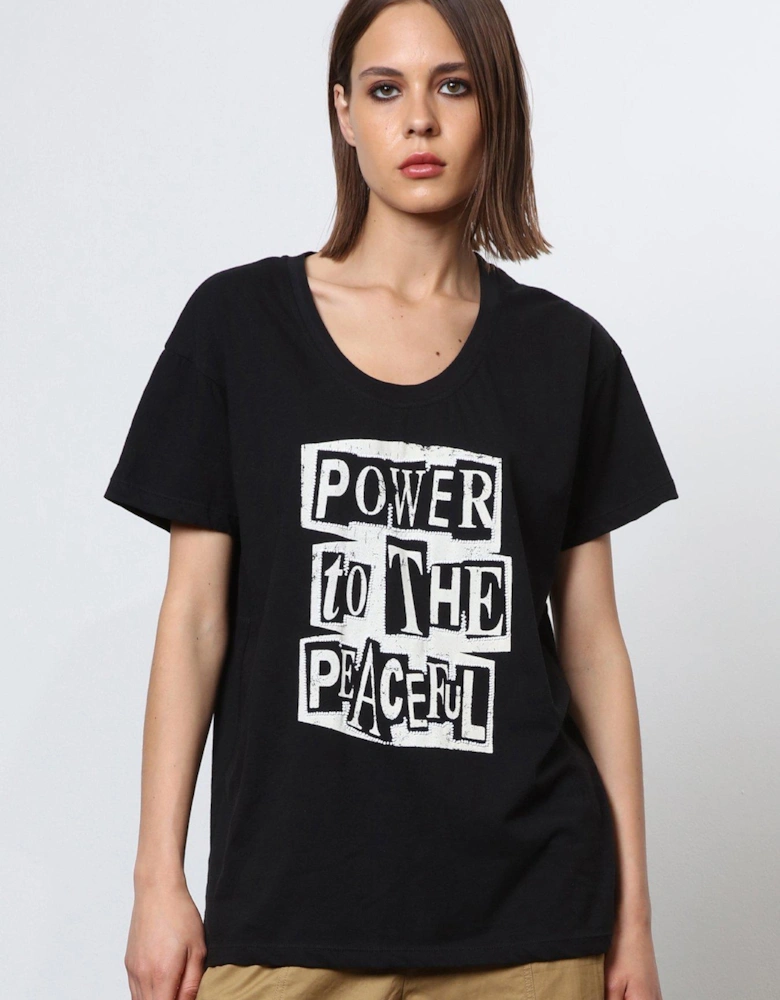 Oversized Beaded Slogan T-shirt - Black
