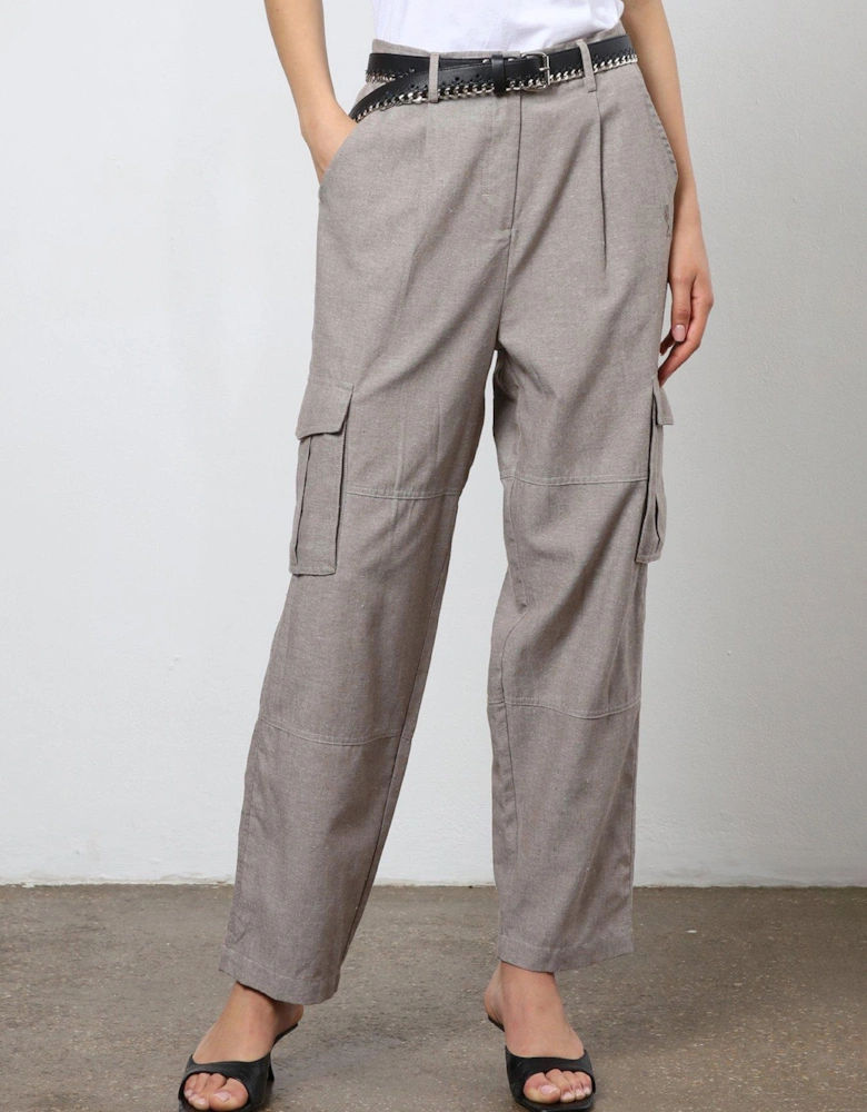 Linen Cargo Trousers - Beige