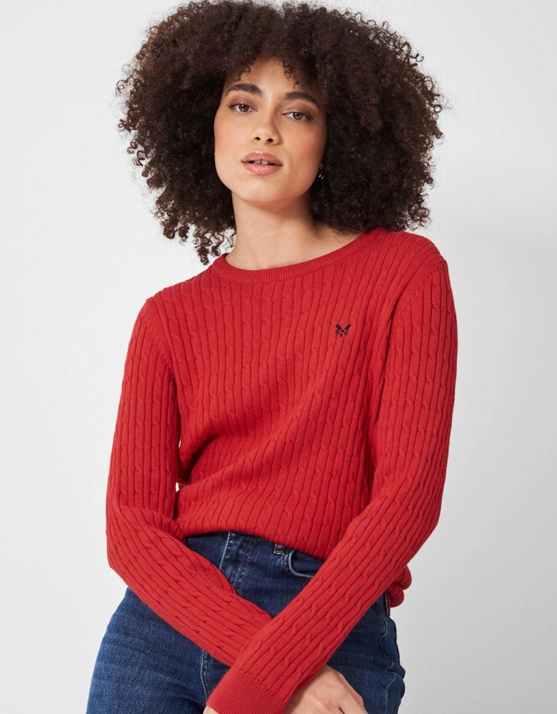 Heritage Crew Neck Cable Knit Jumper - Red