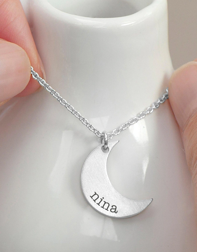 Personalised Crescent Moon Necklace in Silver