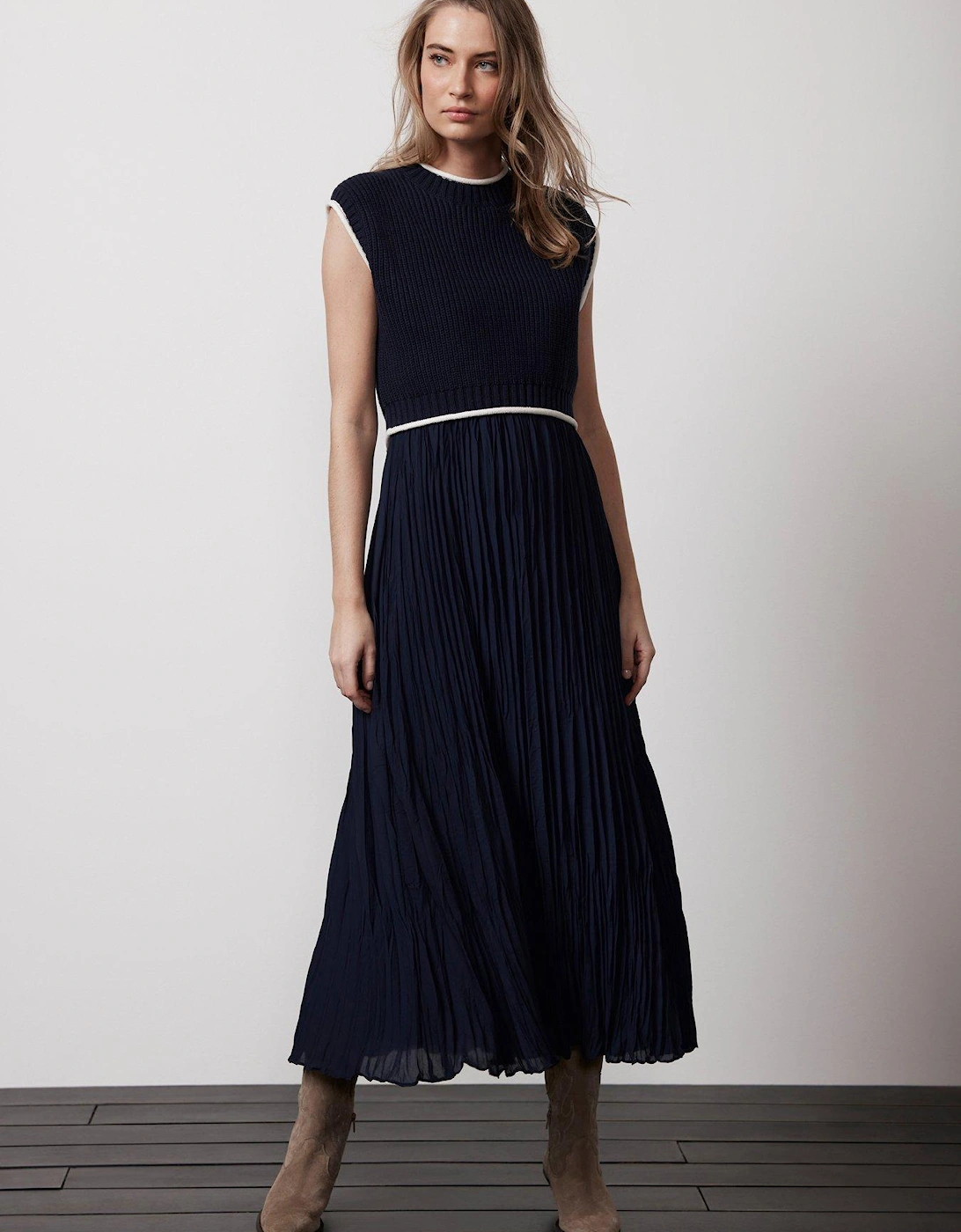 Navy Cotton Tipped Knit Dress, 2 of 1