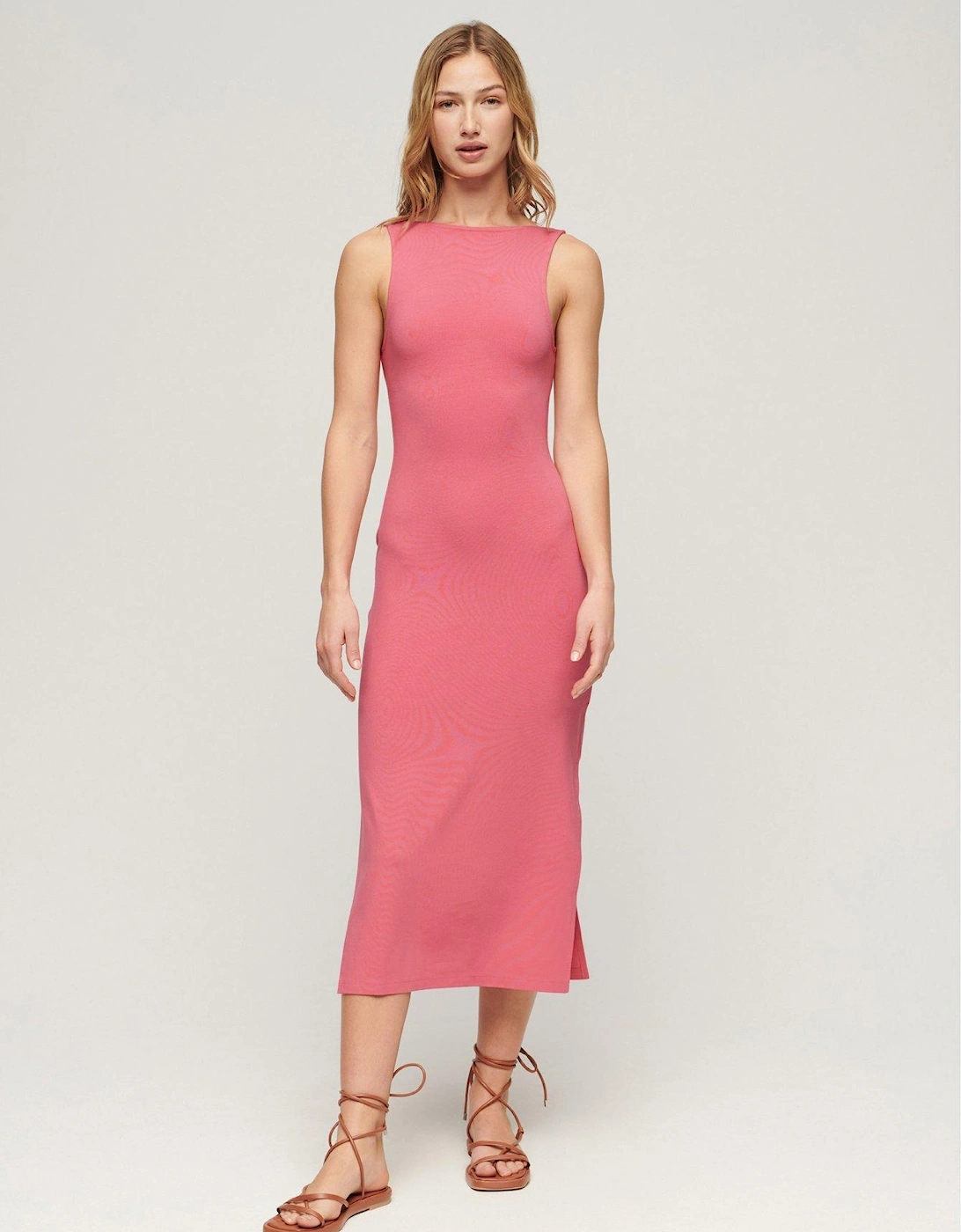 Sleeveless Jersey Midi Dress with Twist Back Detail - Pink, 6 of 5