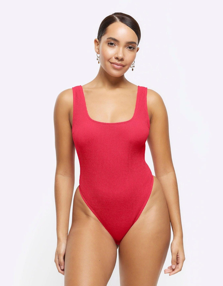 Textured Scoop Swimsuit - Red