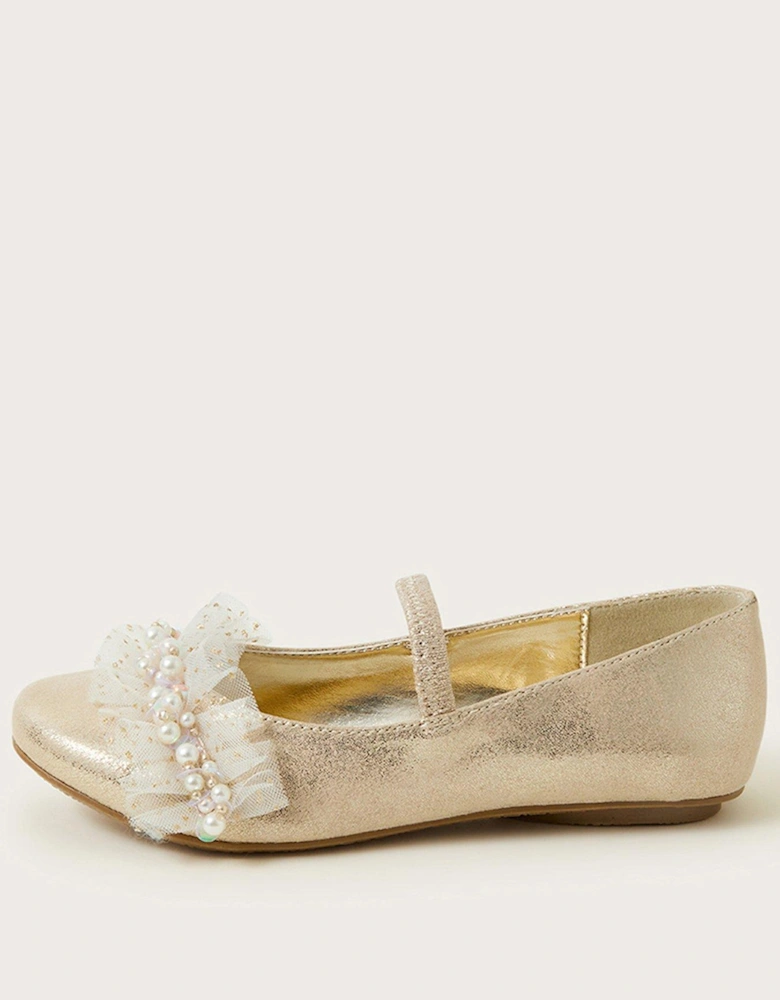 Girls Low Cluster Beaded Ballerina Shoes - Gold