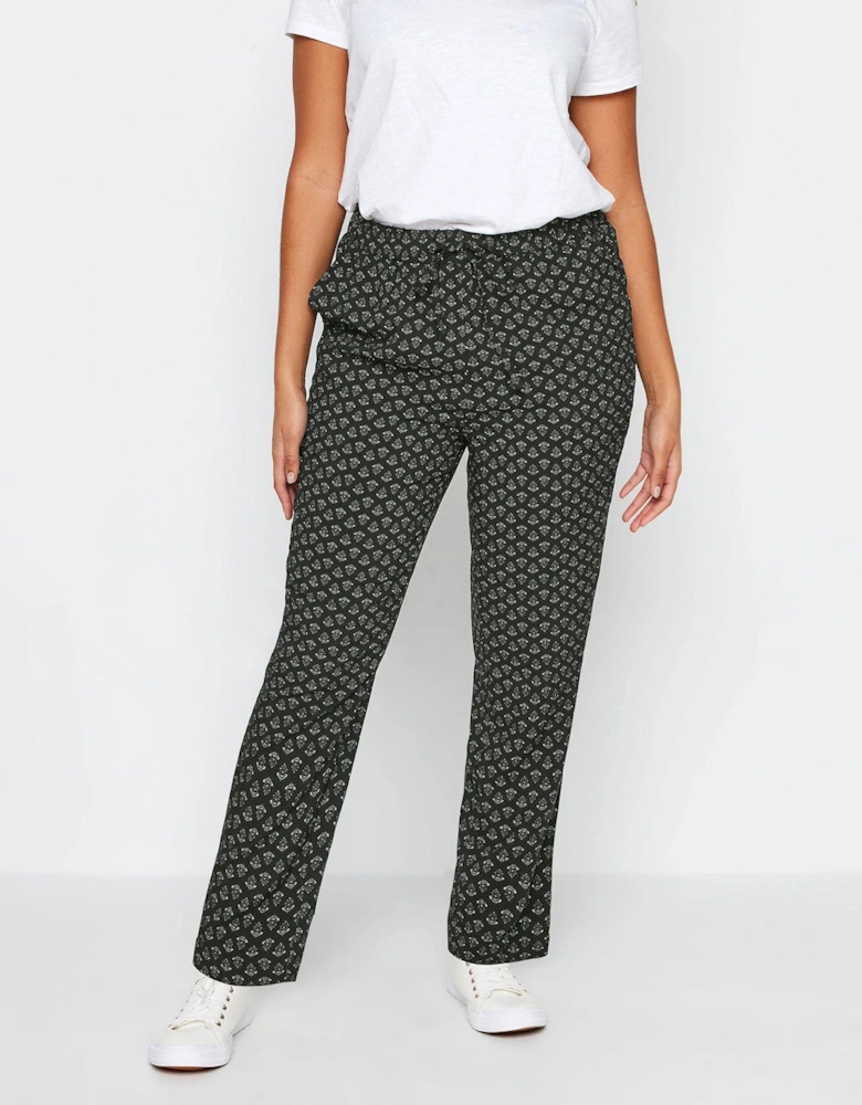 Black And White Line Flower Printed Trouser