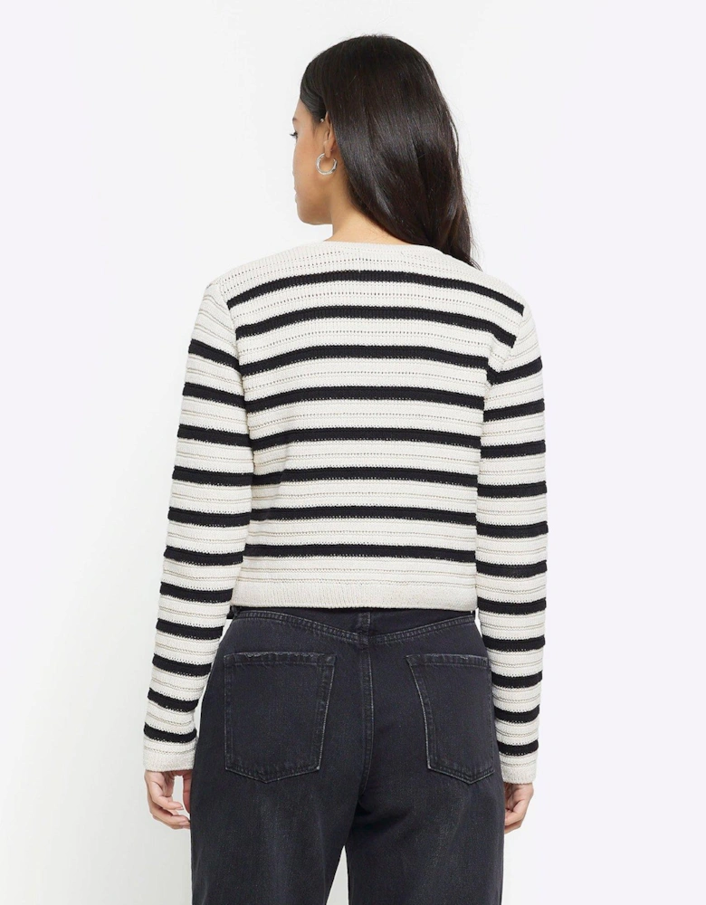 Striped Textured Knit Cardigan - Black