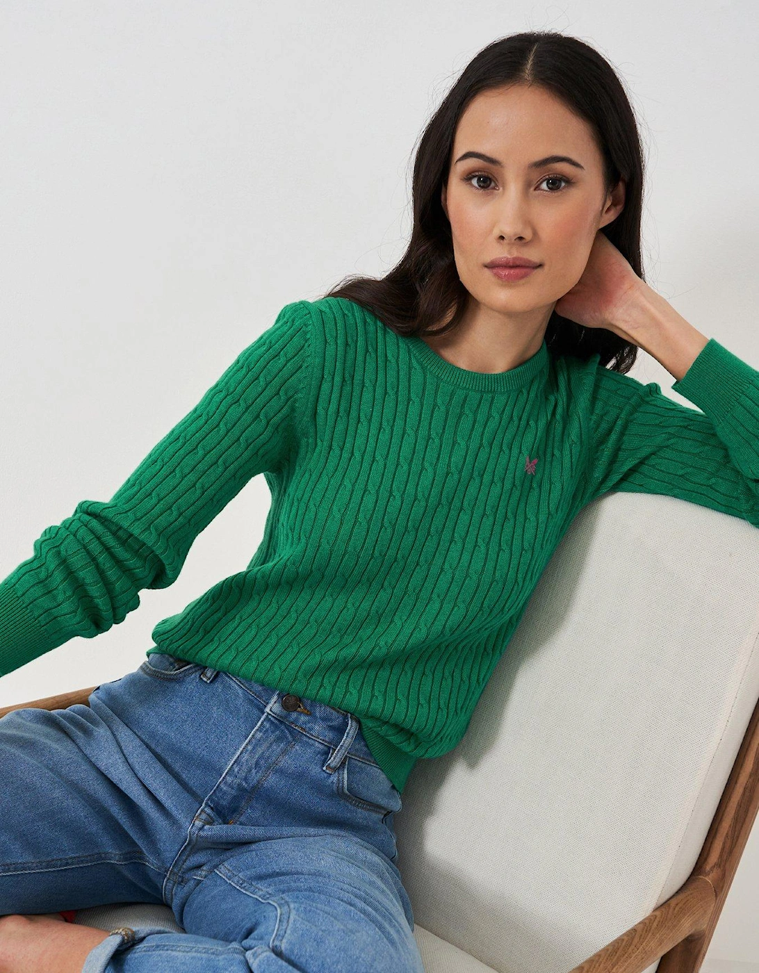 Heritage Crew Neck Cable Knit Jumper - Green, 3 of 2