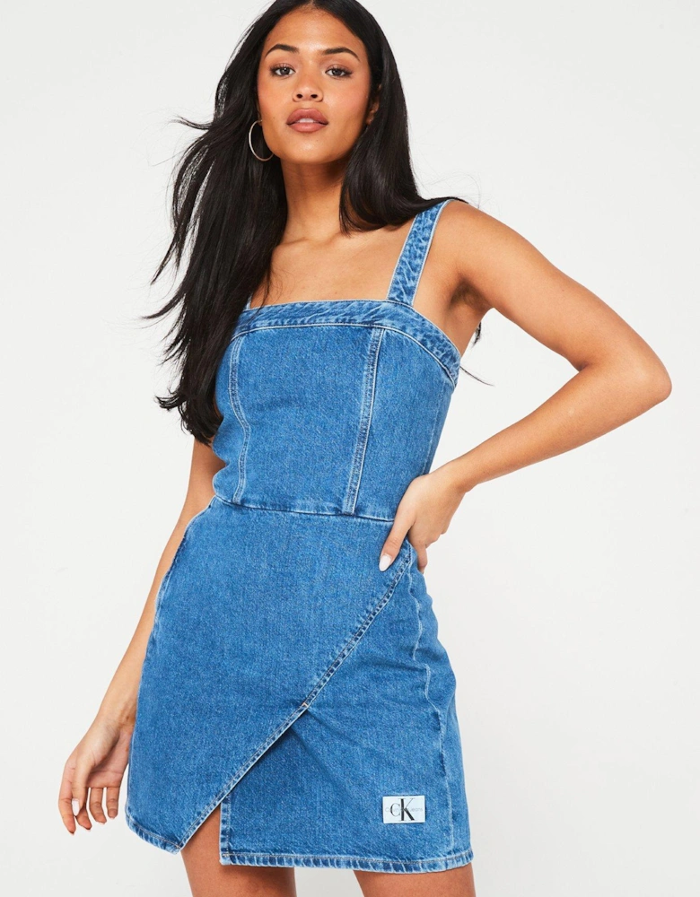 Denim Wrap Bodycon Dress - Blue