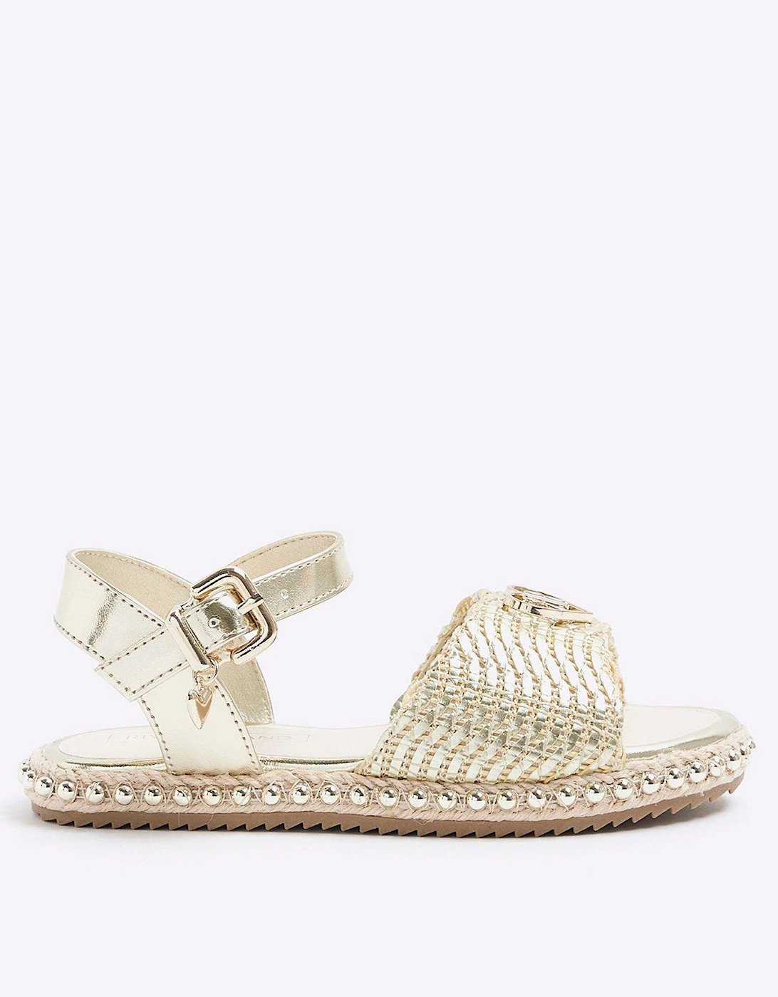 Girls Woven Studded Sandals - Gold, 6 of 5