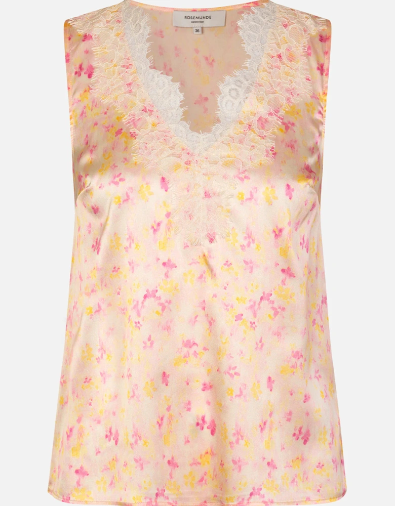 Silk top in small rosa flower print
