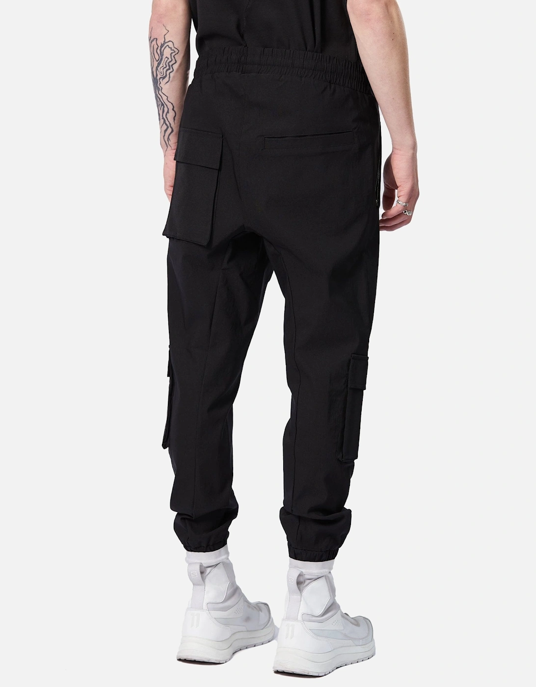 Cuffed Stretch Black Cargo Pant